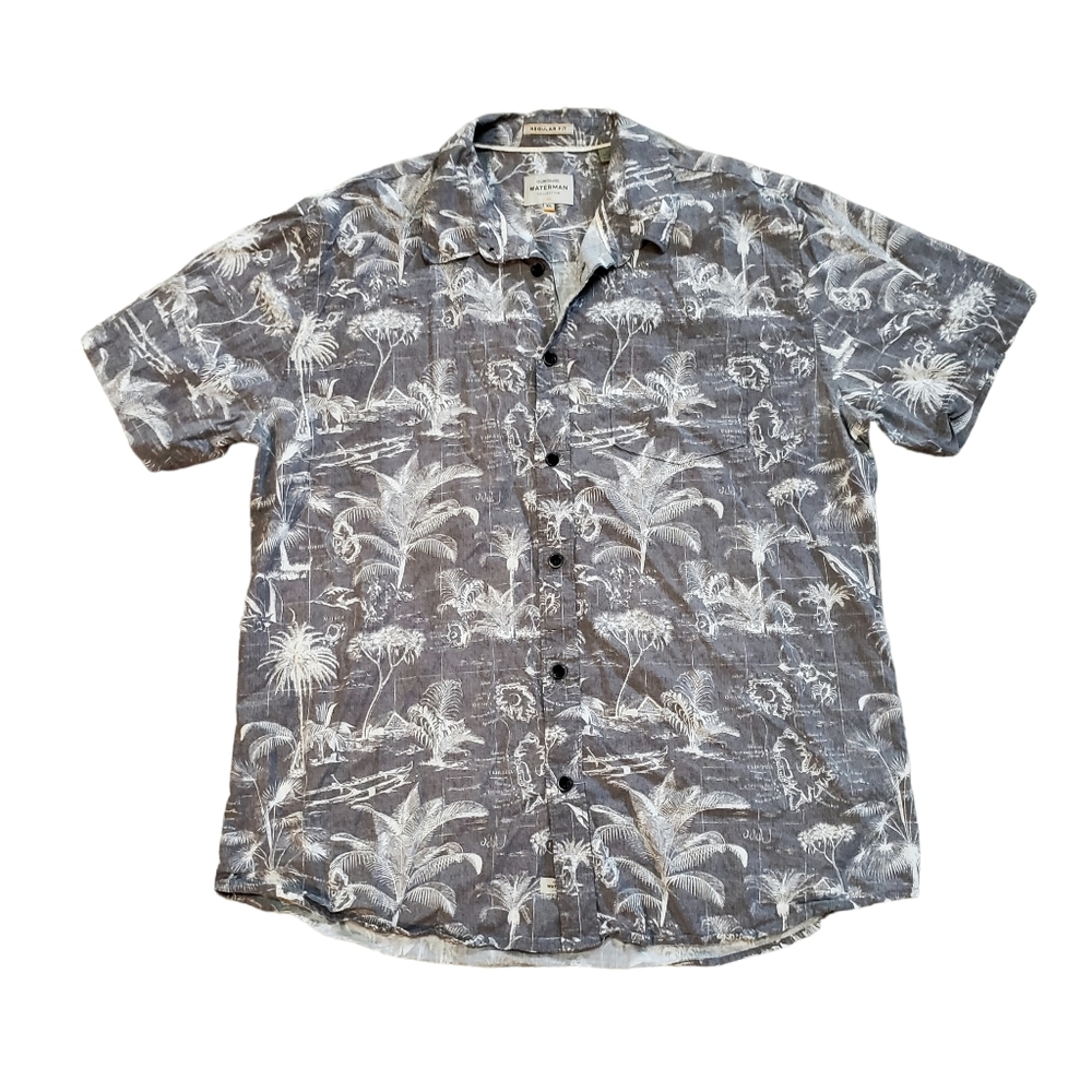 Quicksilver Waterman Xl Palm Tree Button Up Colla… - image 1